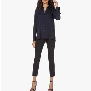 Vince Slim-fit Stretch Silk Blouse • Coast Blue